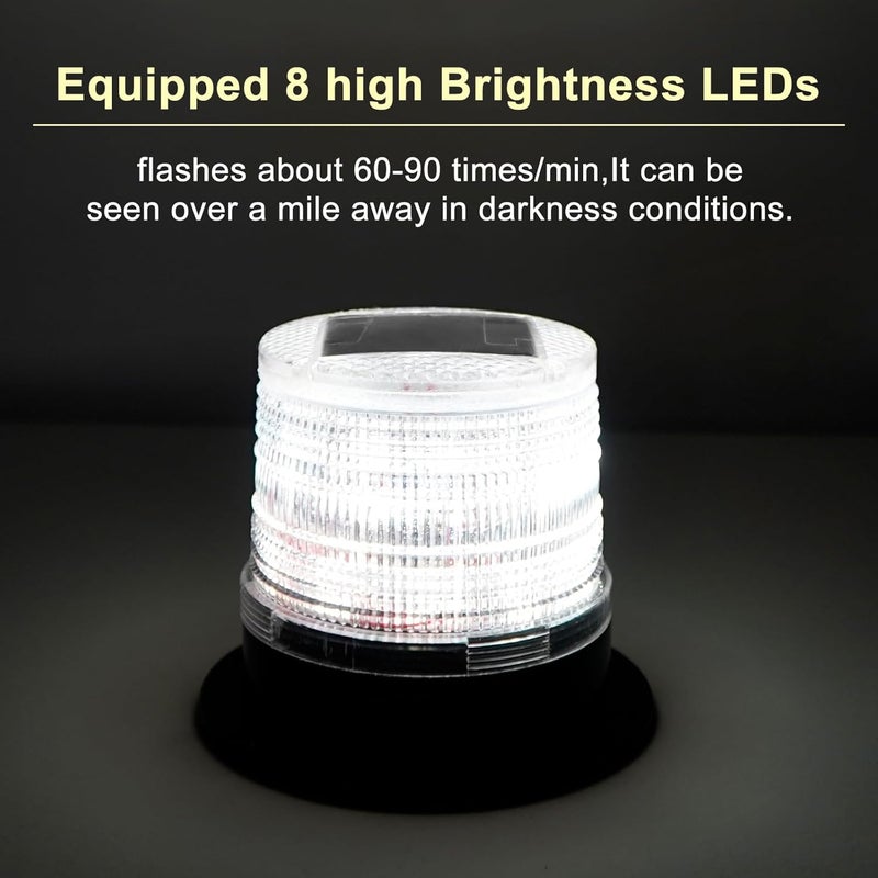 Aolyty Solar Strobe Warning Light with Strong Magnetic Base LED Warning Lamp Super Bright Solar Safety Flashing Light Waterproof for Construction, Traffic, Factory, Crane Tower, Dock (White) - Image 2